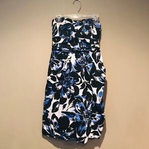 Black and blue floral strapless dress